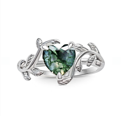 Mother Earth Moss Agate Heart Ring