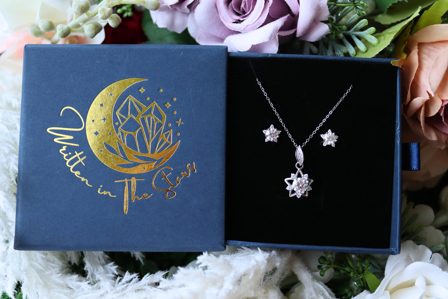 Stardust Moissanite Star Necklace and Earrings Set