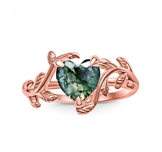 Mother Earth Moss Agate Heart Ring