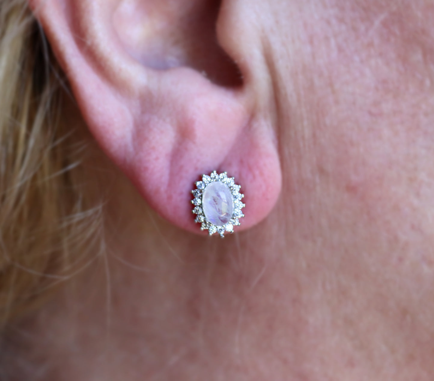 Sunflower Moonstone Silver Earrings