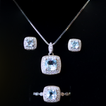 Princess Sky Blue Topaz Ring, Necklace, and Earrings Gift Set