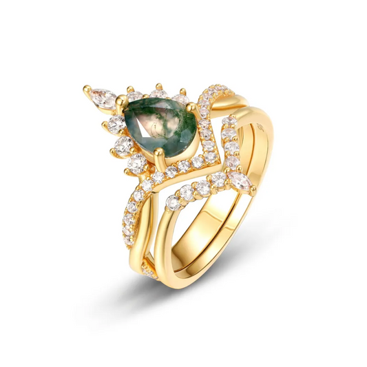 Viridare Moss Agate Ring Set