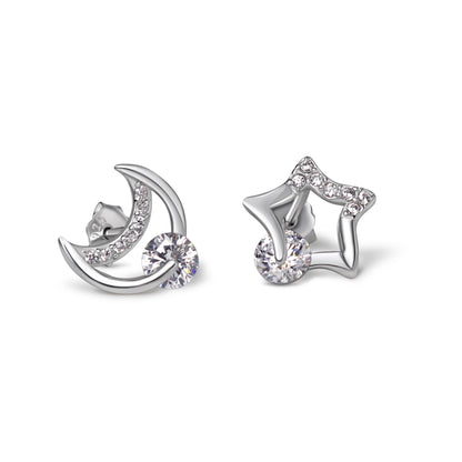 Moon and Star Mismatched Stud Earrings