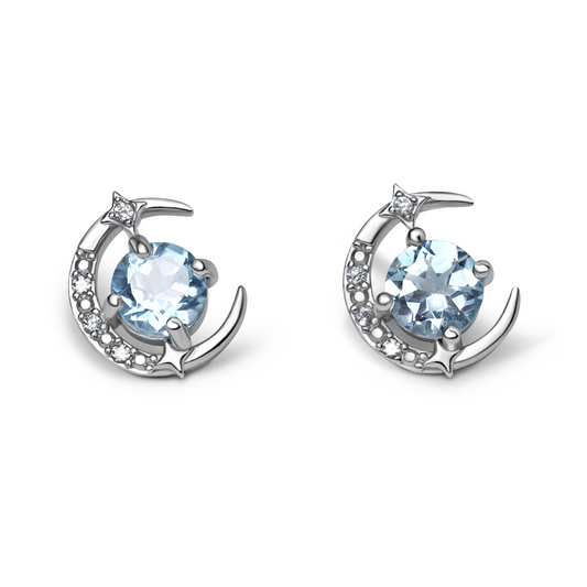 Sky Blue Topaz Silver Crescent Moon Earrings