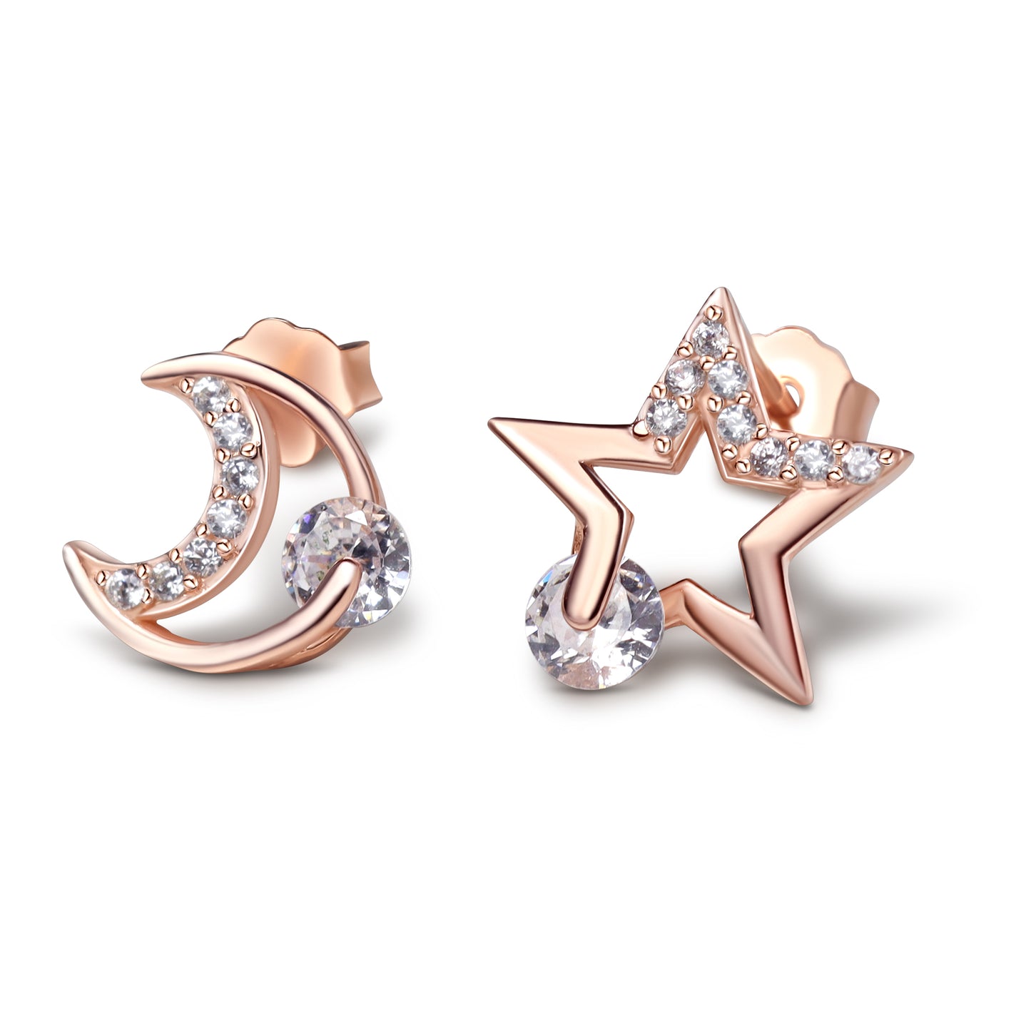 Moon and Star Mismatched Stud Earrings