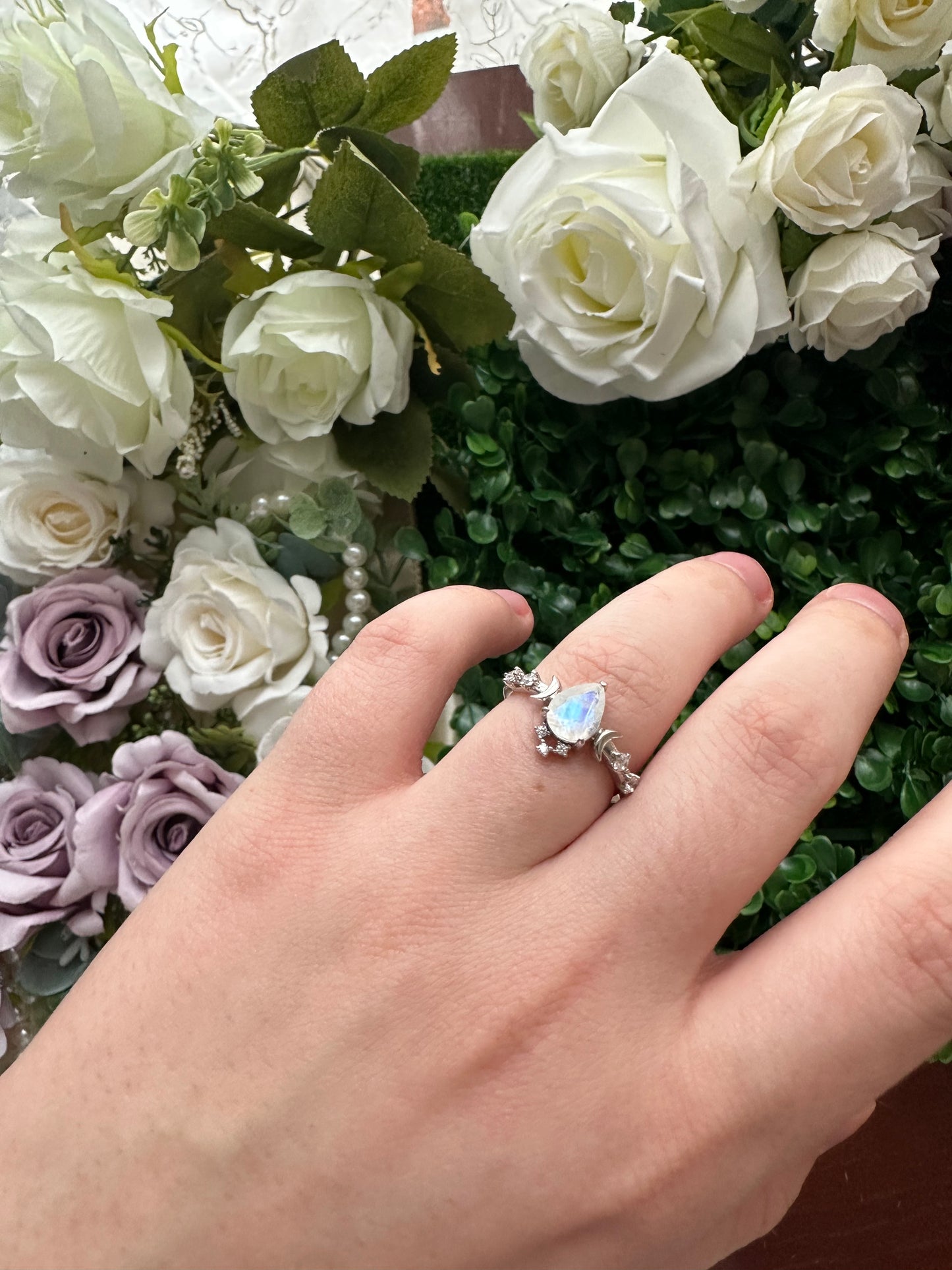 Lunar Phases Moonstone Ring