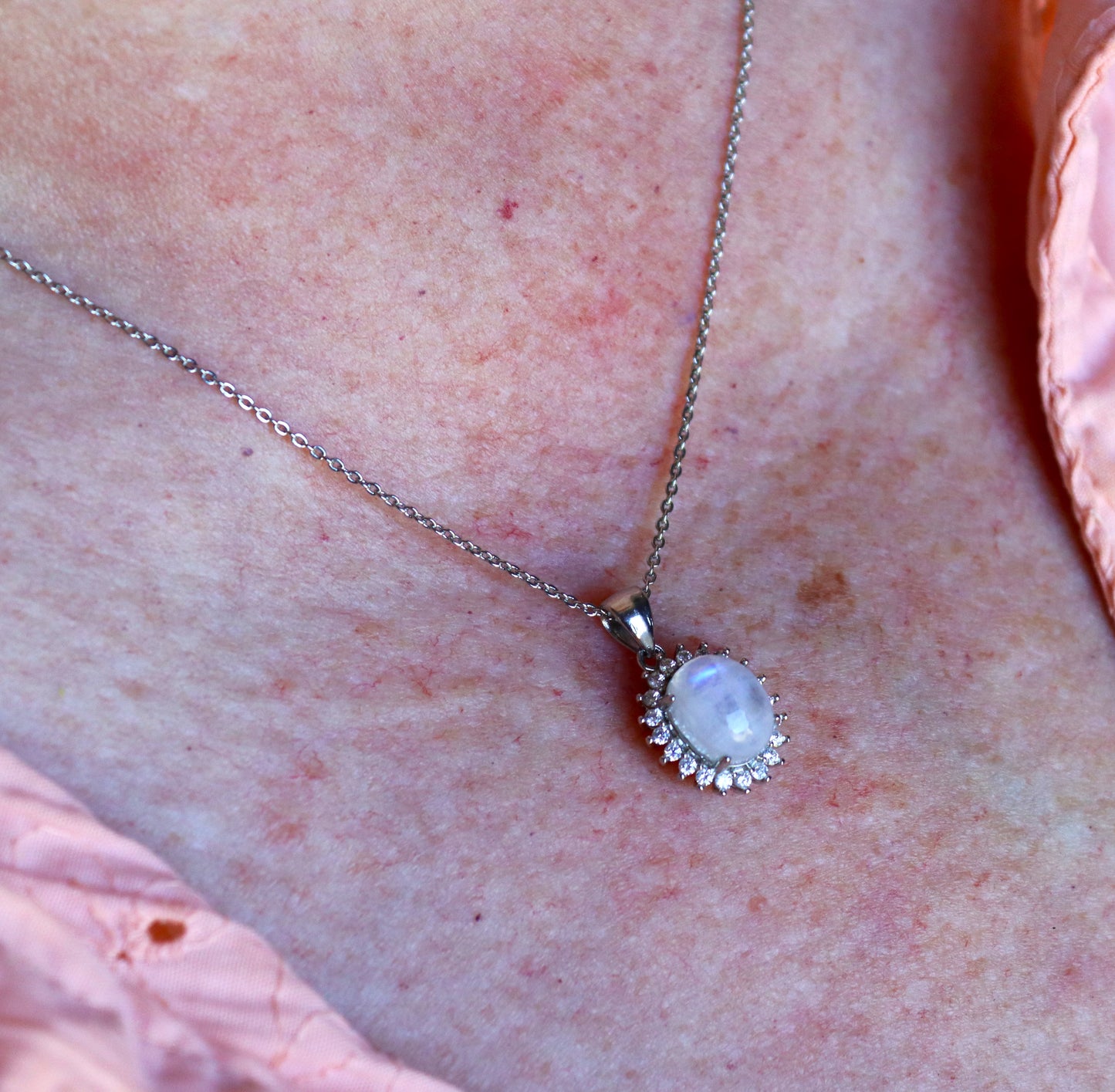 Sunflower Rainbow Moonstone Necklace and Earrings Set