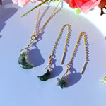 Moon and Stars Moss Agate Crescent Moon Necklace and Earrings Set