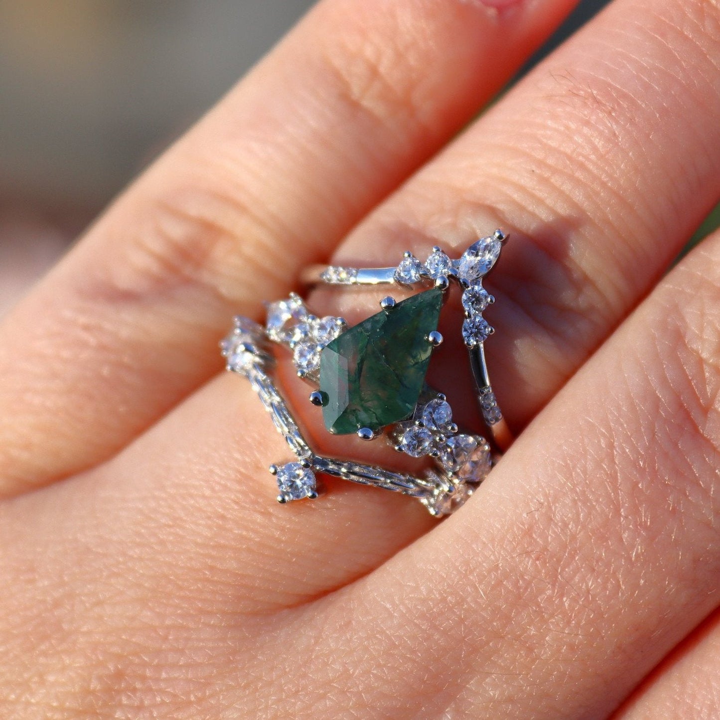 Empire Moss Agate Ring Set