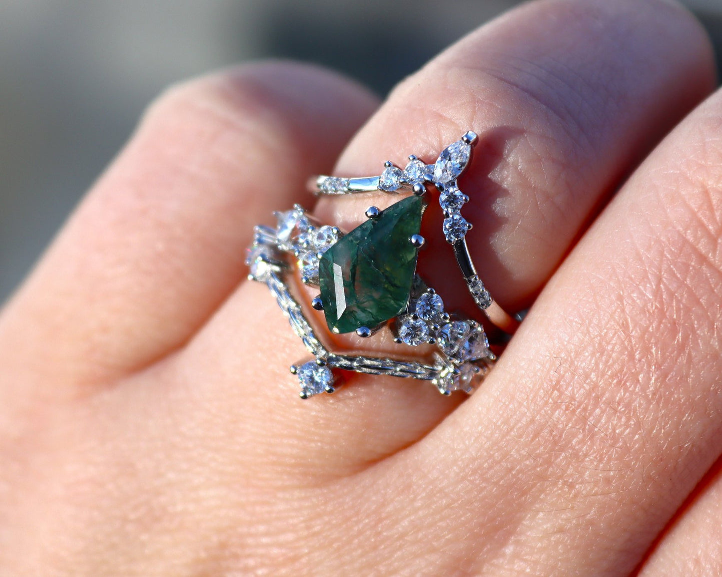 Empire Moss Agate Ring Set