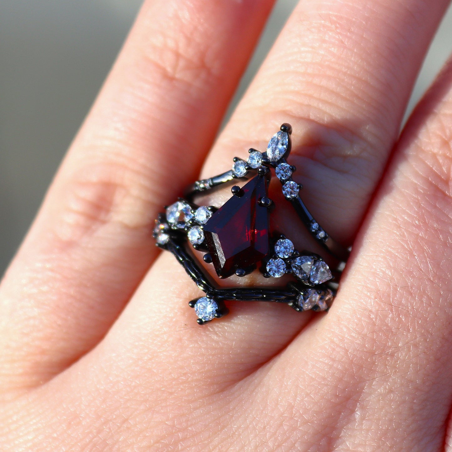 Blood Borne Empire Black Gold Garnet Ring Set