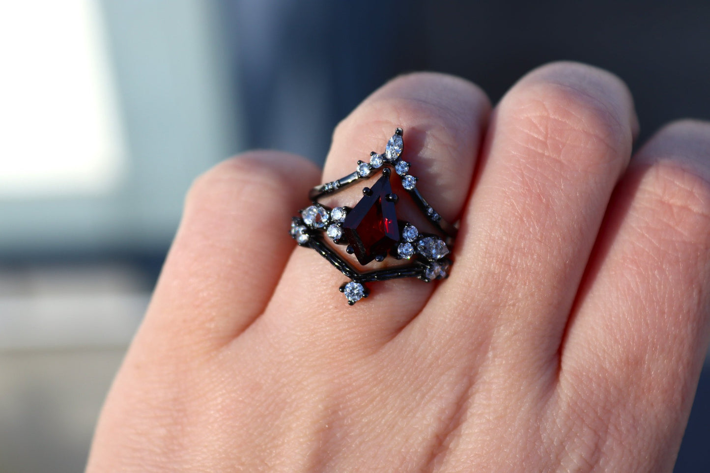 Blood Borne Empire Black Gold Garnet Ring Set