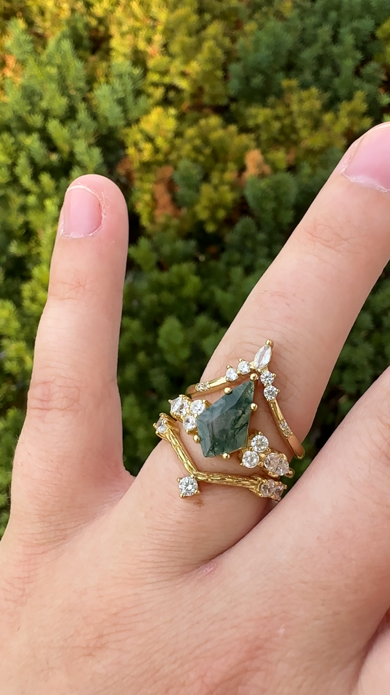 Empire Moss Agate 14k Gold Ring Set