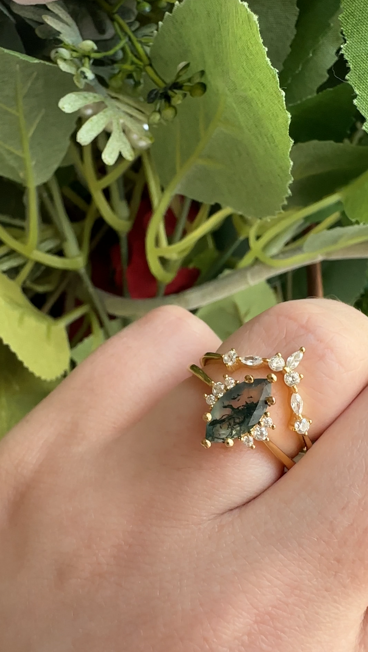 Eye of the Earth Marquise Moss Agate Ring