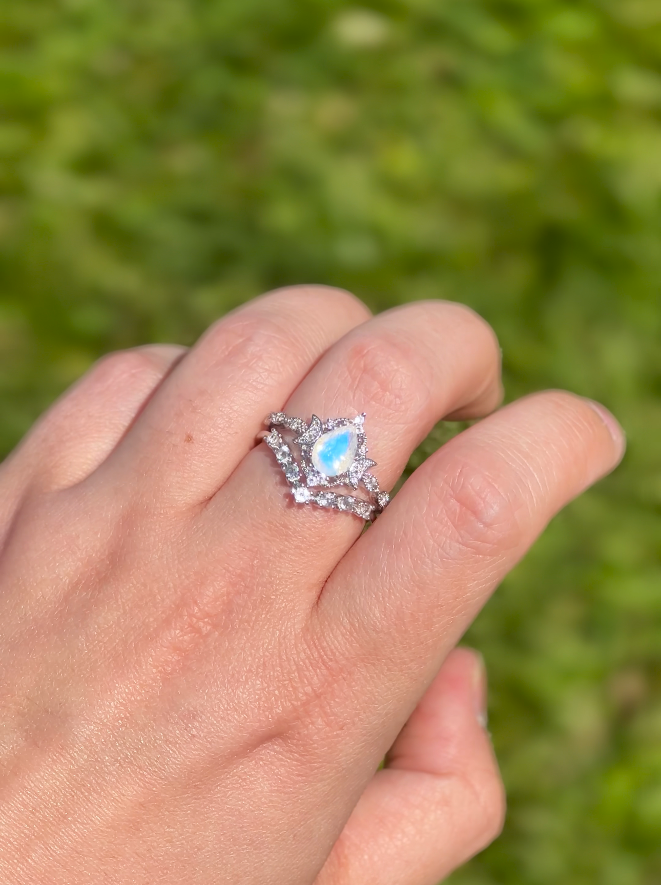 Goddess of the Moon Moonstone Ring Set