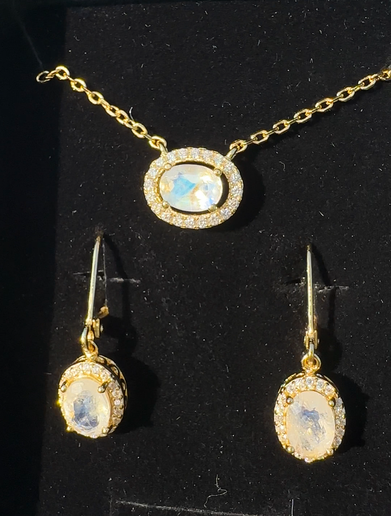 Celestial Body Moonstone Necklace and Earrings Set