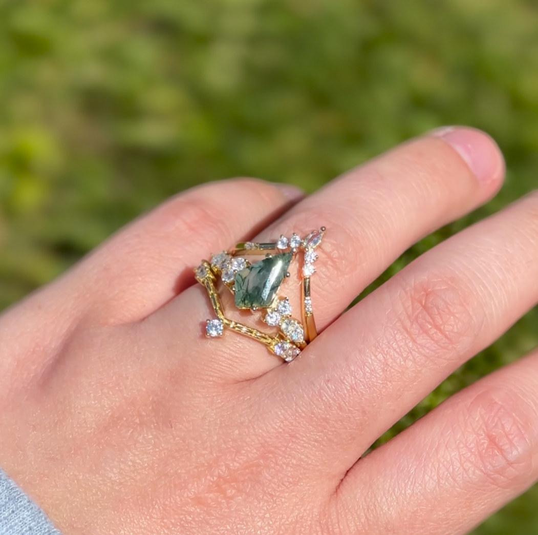 Empire Moss Agate 14k Gold Ring Set