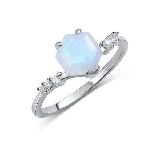 Ice Mirror Hexagon Moonstone Ring