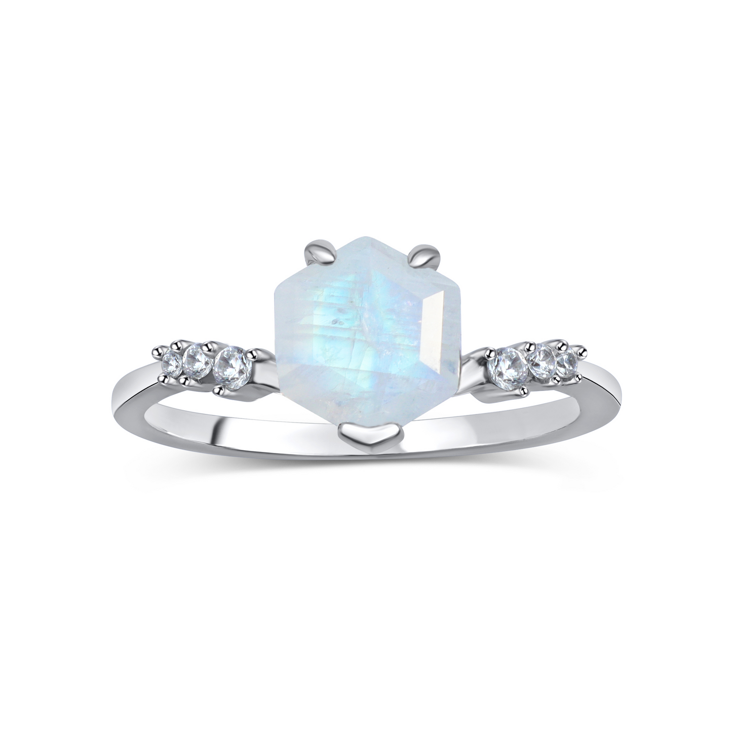 Ice Mirror Hexagon Moonstone Ring