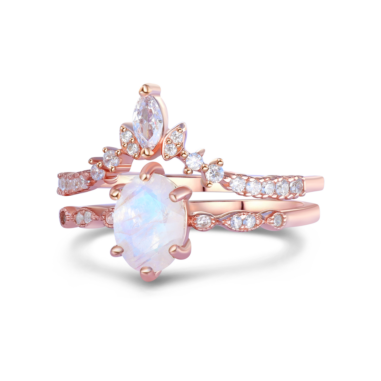 Lunar Queen Moonstone Ring Set