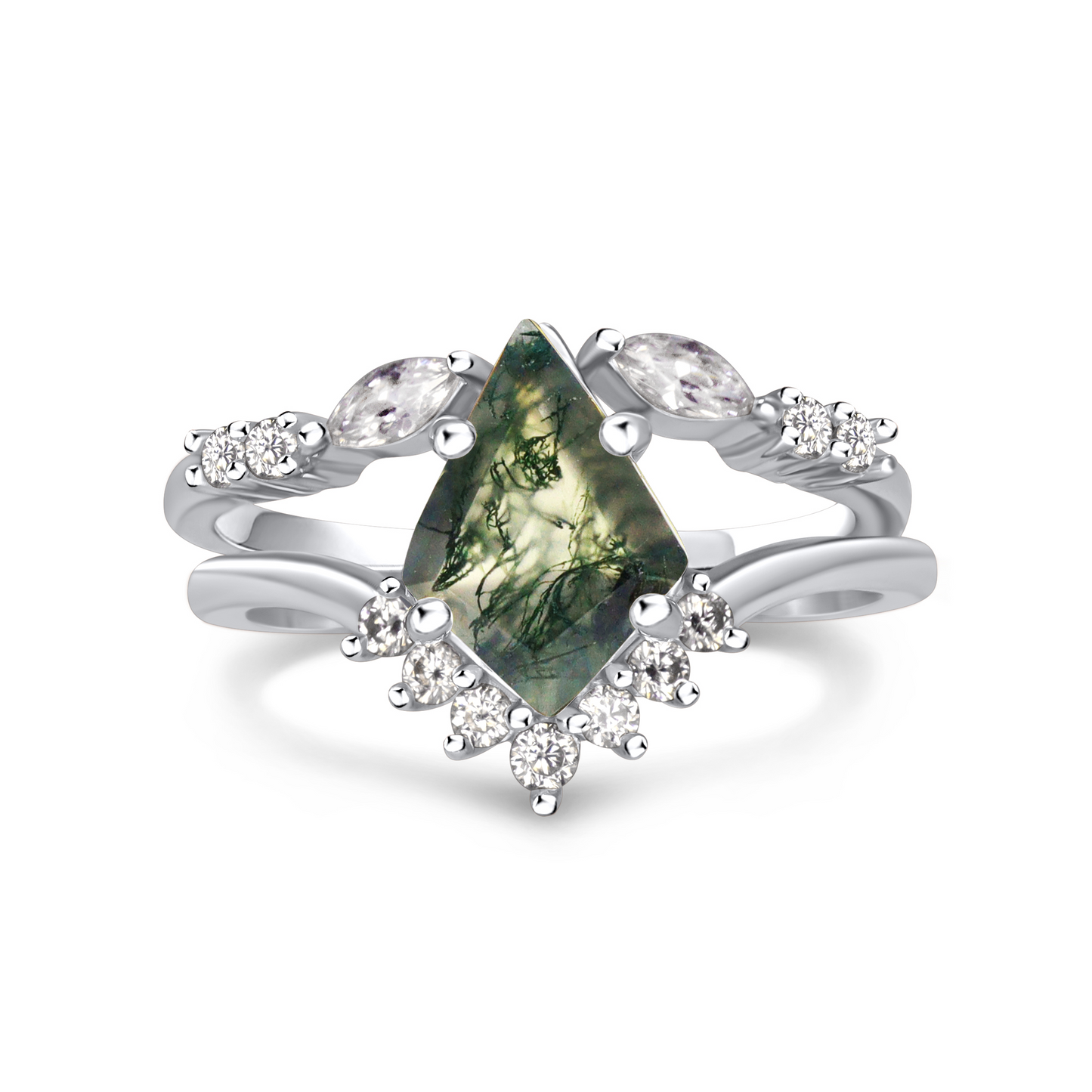 Everest Moss Agate Ring Set