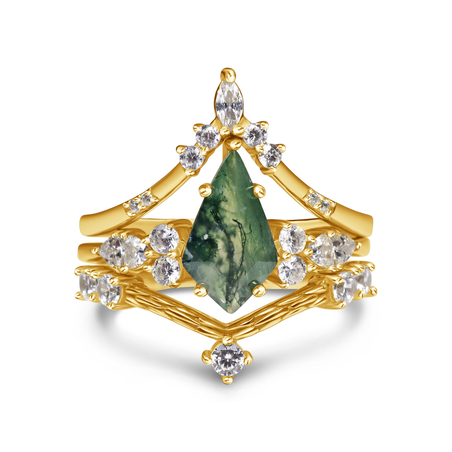 Empire Moss Agate 14k Gold Ring Set