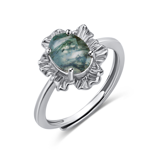 Earth Flower Adjustable Moss Agate Ring