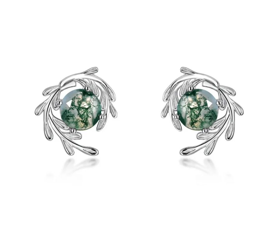 Vine Moss Agate Stud Earrings