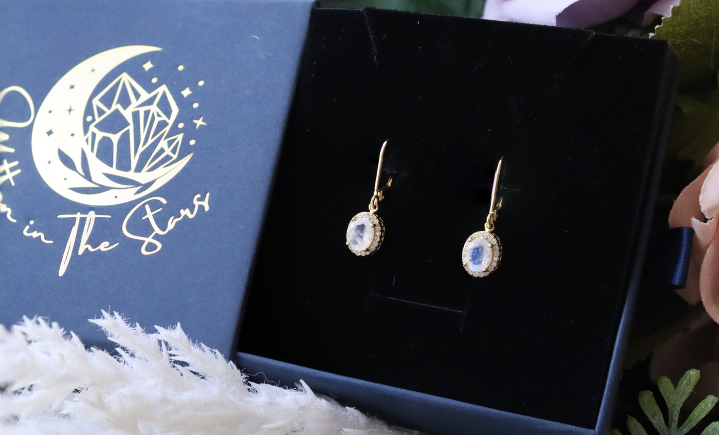 Celestial Body Oval Moonstone Drop Earrings