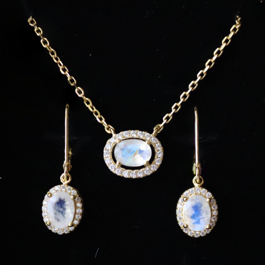 Celestial Body Moonstone Necklace and Earrings Set