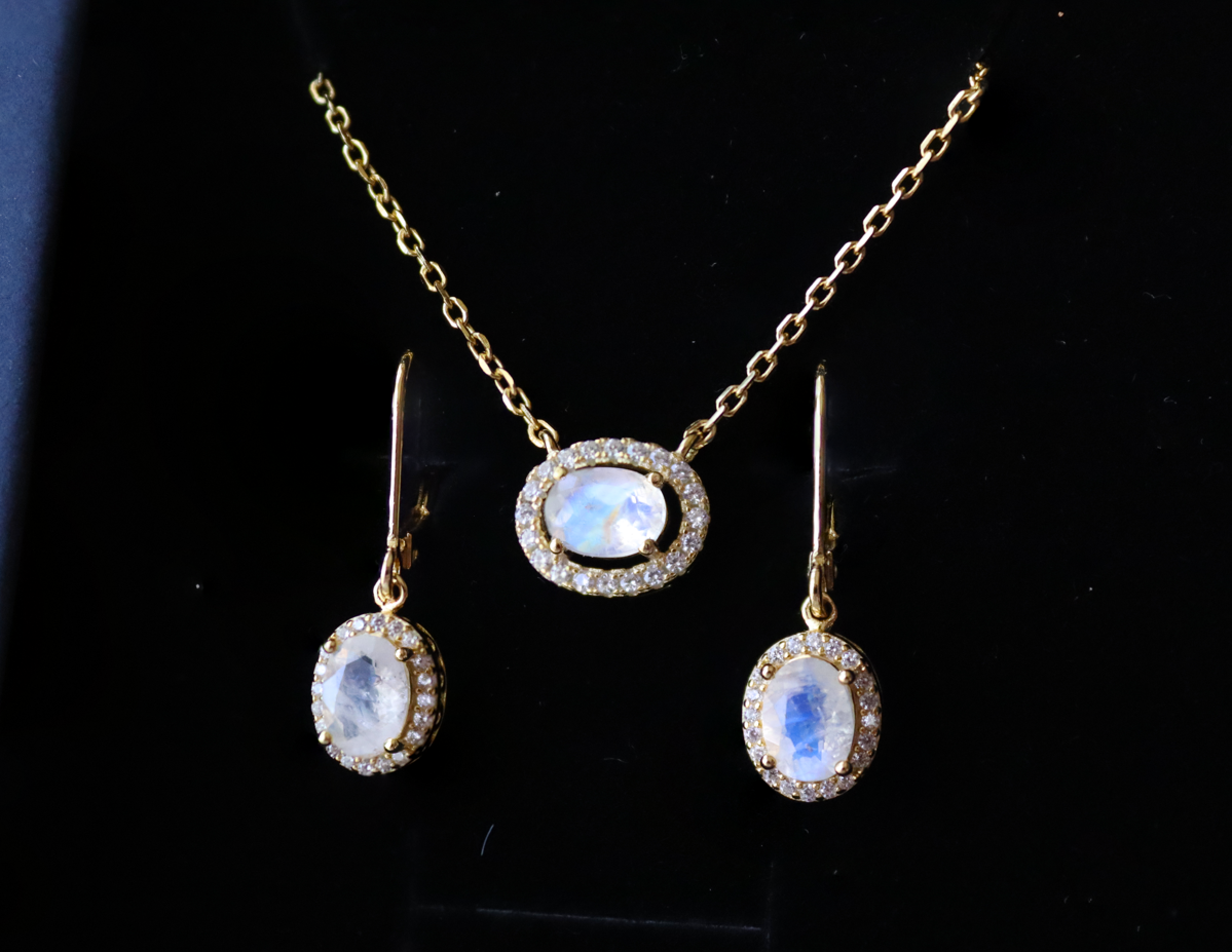 Celestial Body Moonstone Necklace and Earrings Set