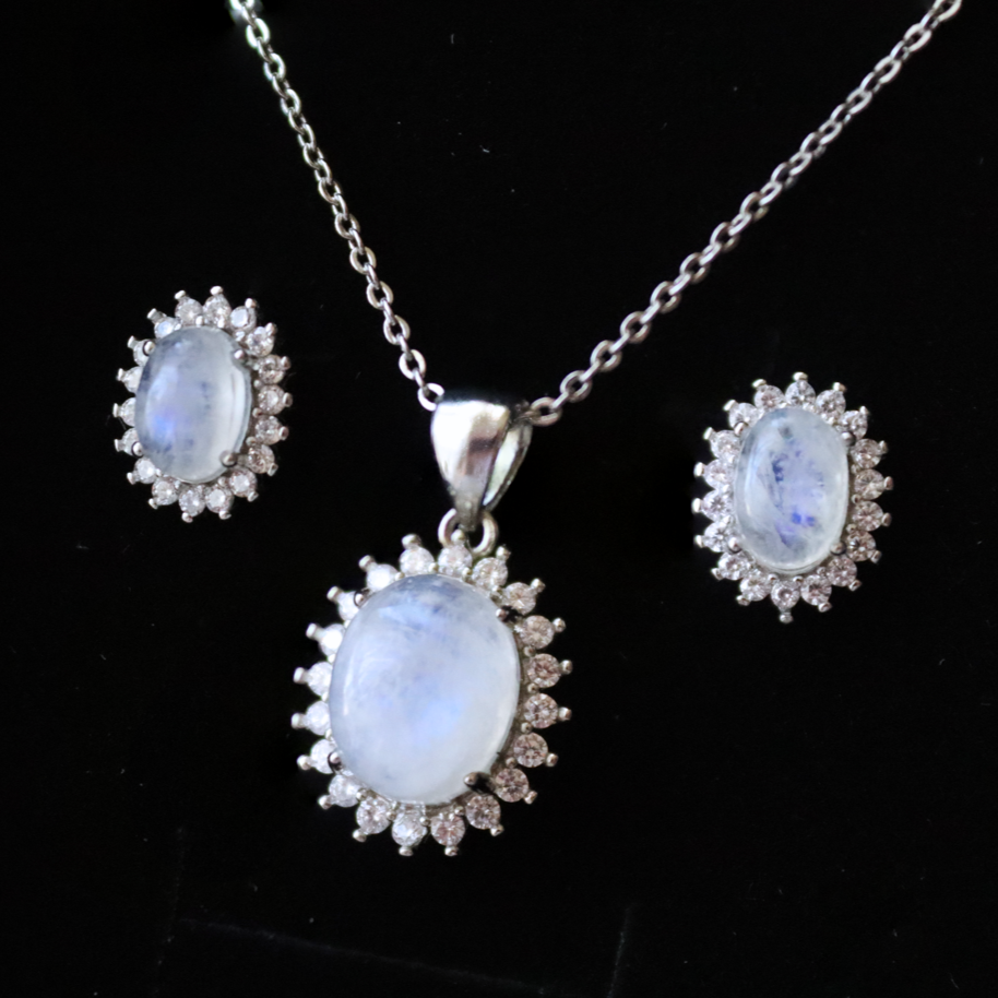 Sunflower Rainbow Moonstone Necklace and Earrings Set