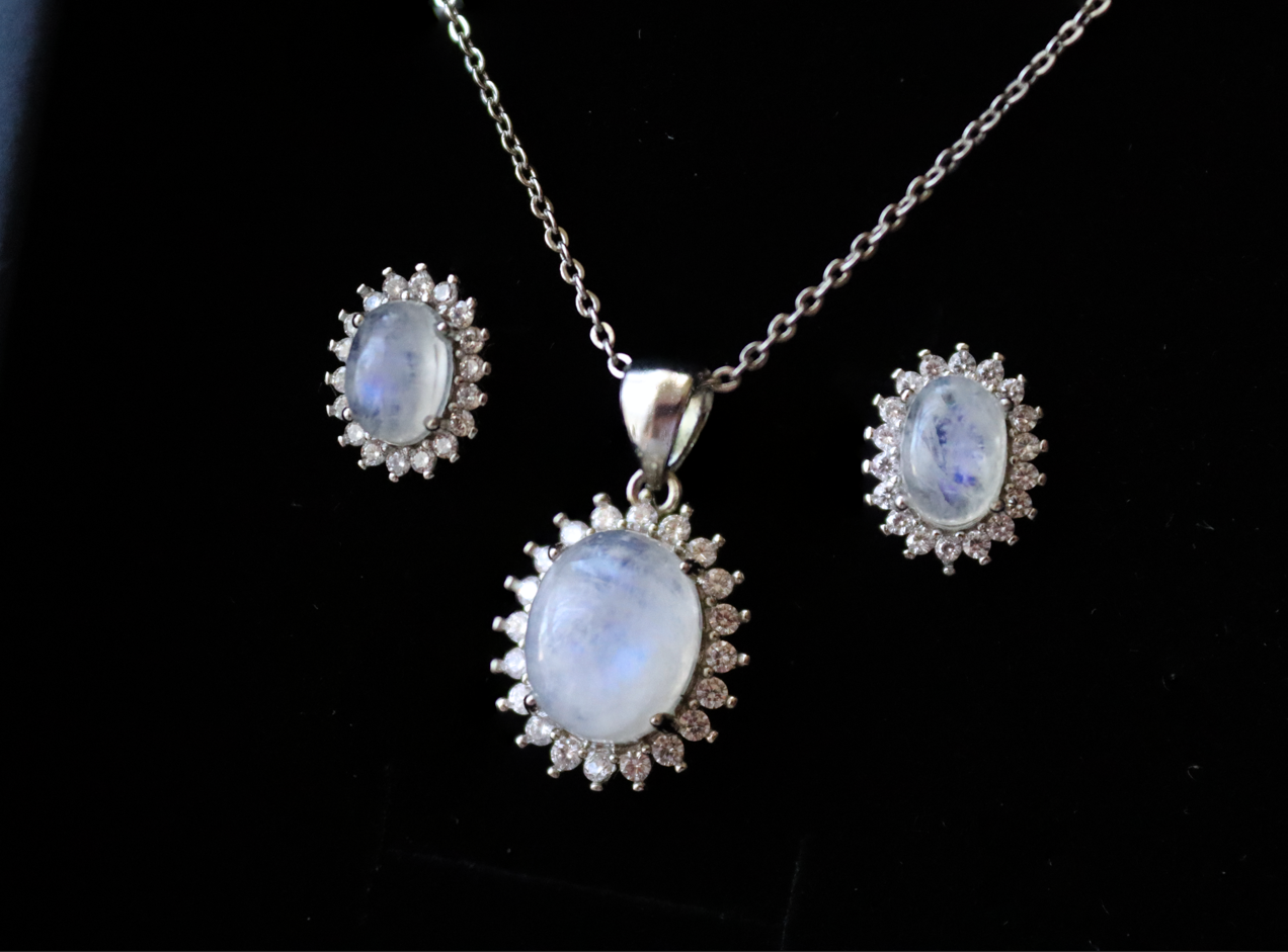 Sunflower Rainbow Moonstone Necklace and Earrings Set