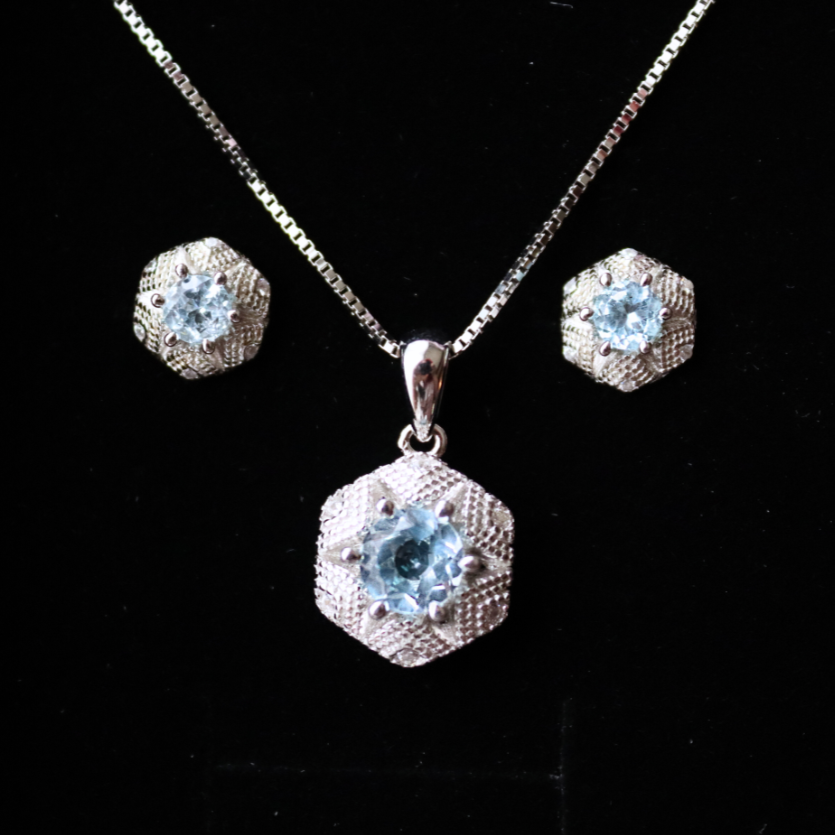 Starburst Blue Topaz Necklace and Earrings Set