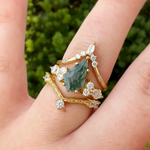 Empire Moss Agate 14k Gold Ring Set