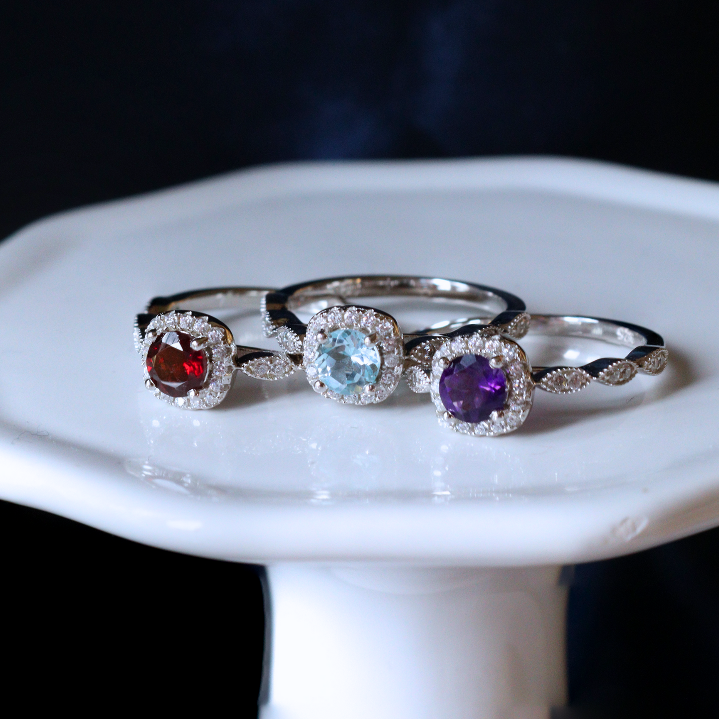 Cosmic Center and Queen of Stars Amethyst Ring Set