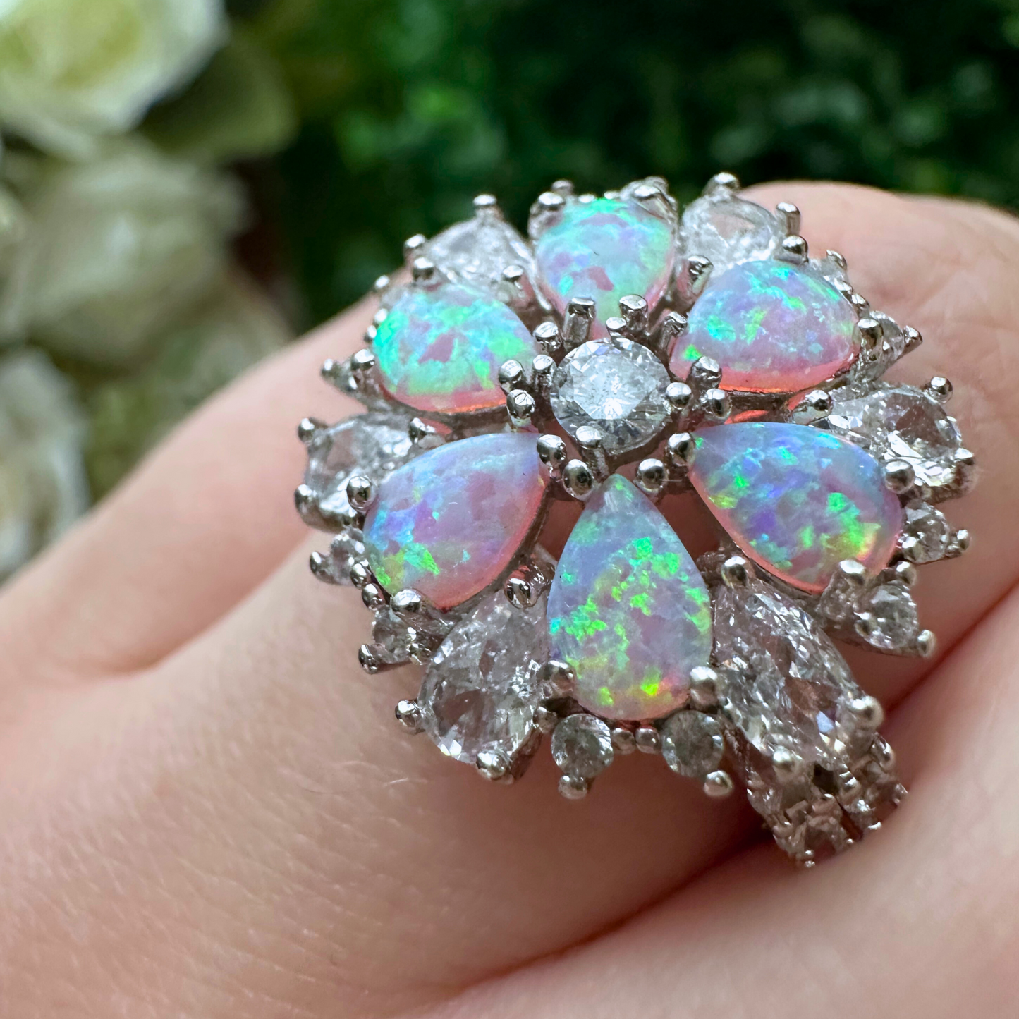 Cosmic Flower Simulated Opal Ring