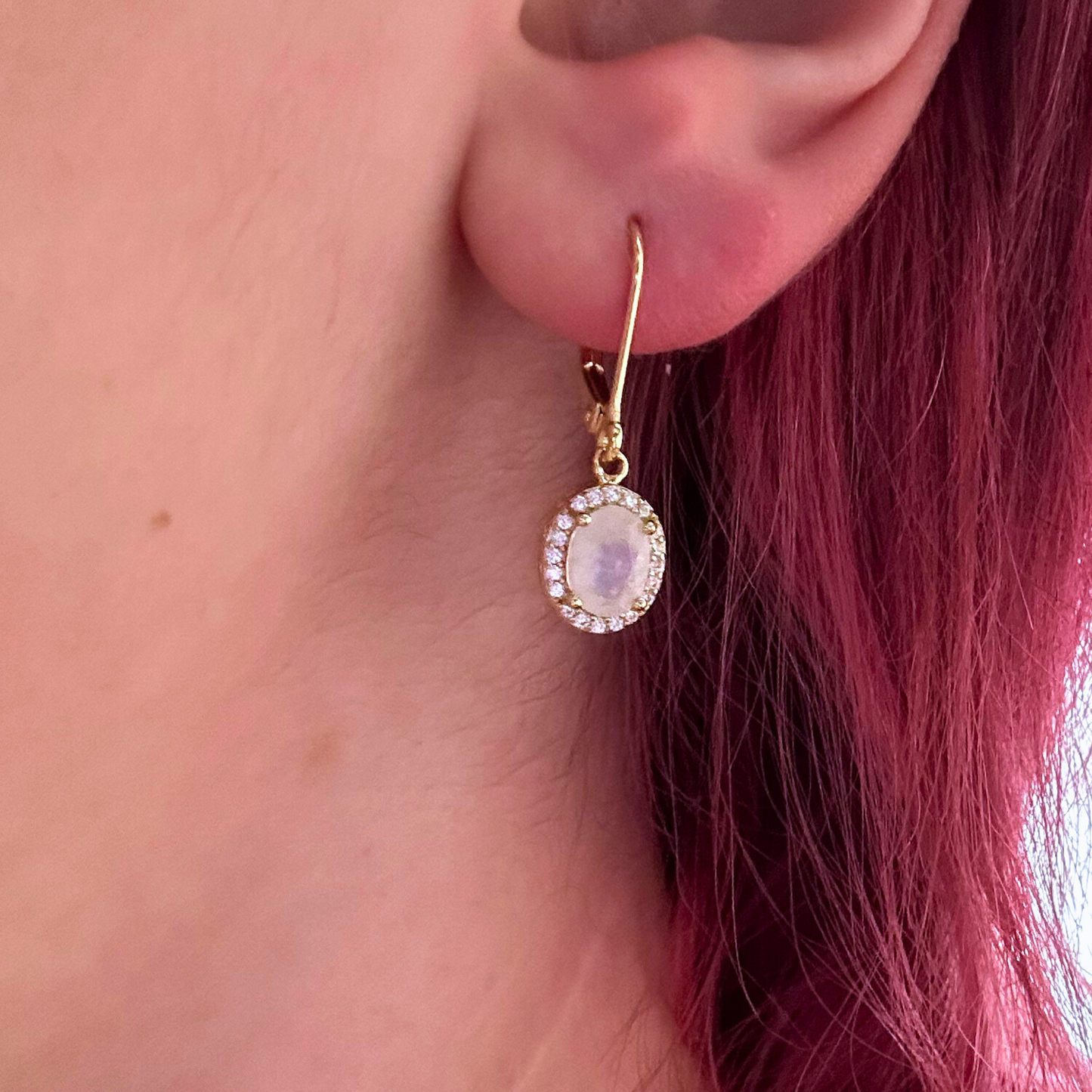 Celestial Body Oval Moonstone Drop Earrings