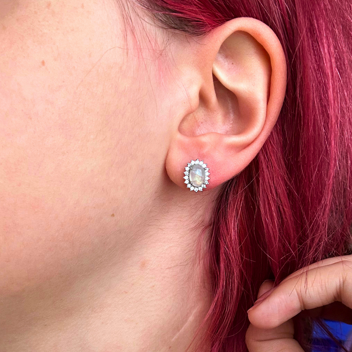 Sunflower Moonstone Silver Earrings