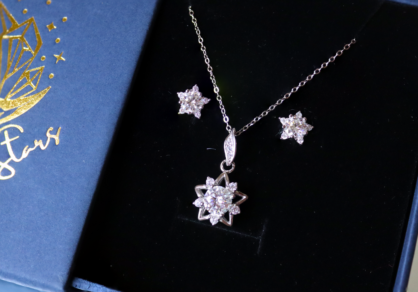 Stardust Moissanite Star Necklace and Earrings Set