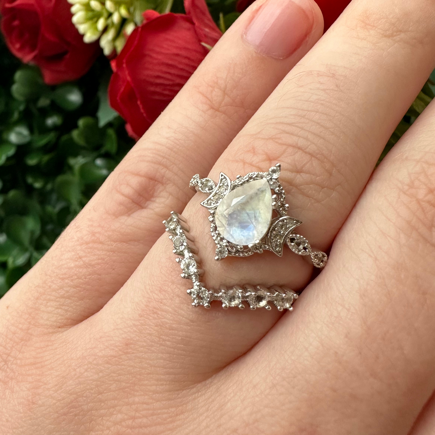 Goddess of the Moon Moonstone Ring Set