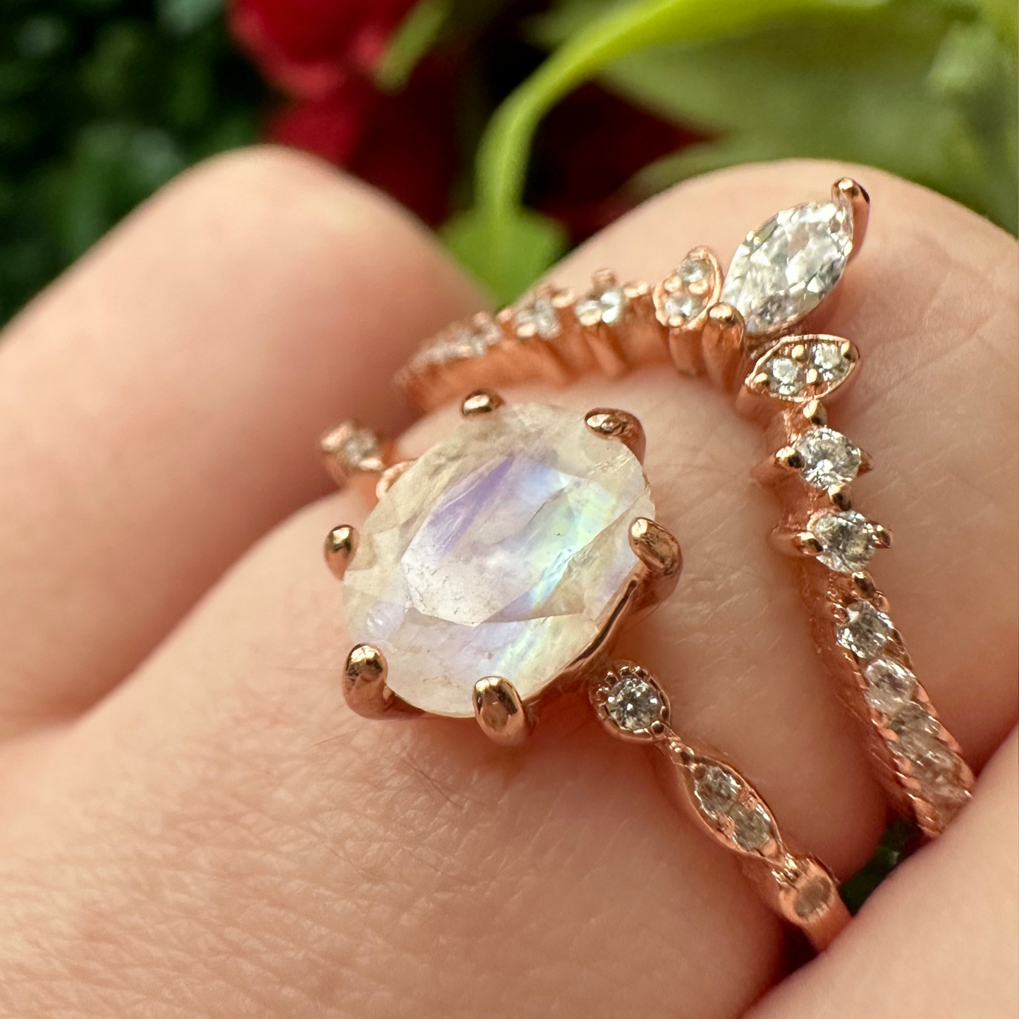 Lunar Queen Moonstone Ring Set