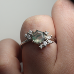 Fauna Hexagon Moss Agate Kite Ring