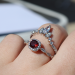 Cosmic Center and Queen of Stars Garnet Ring Set