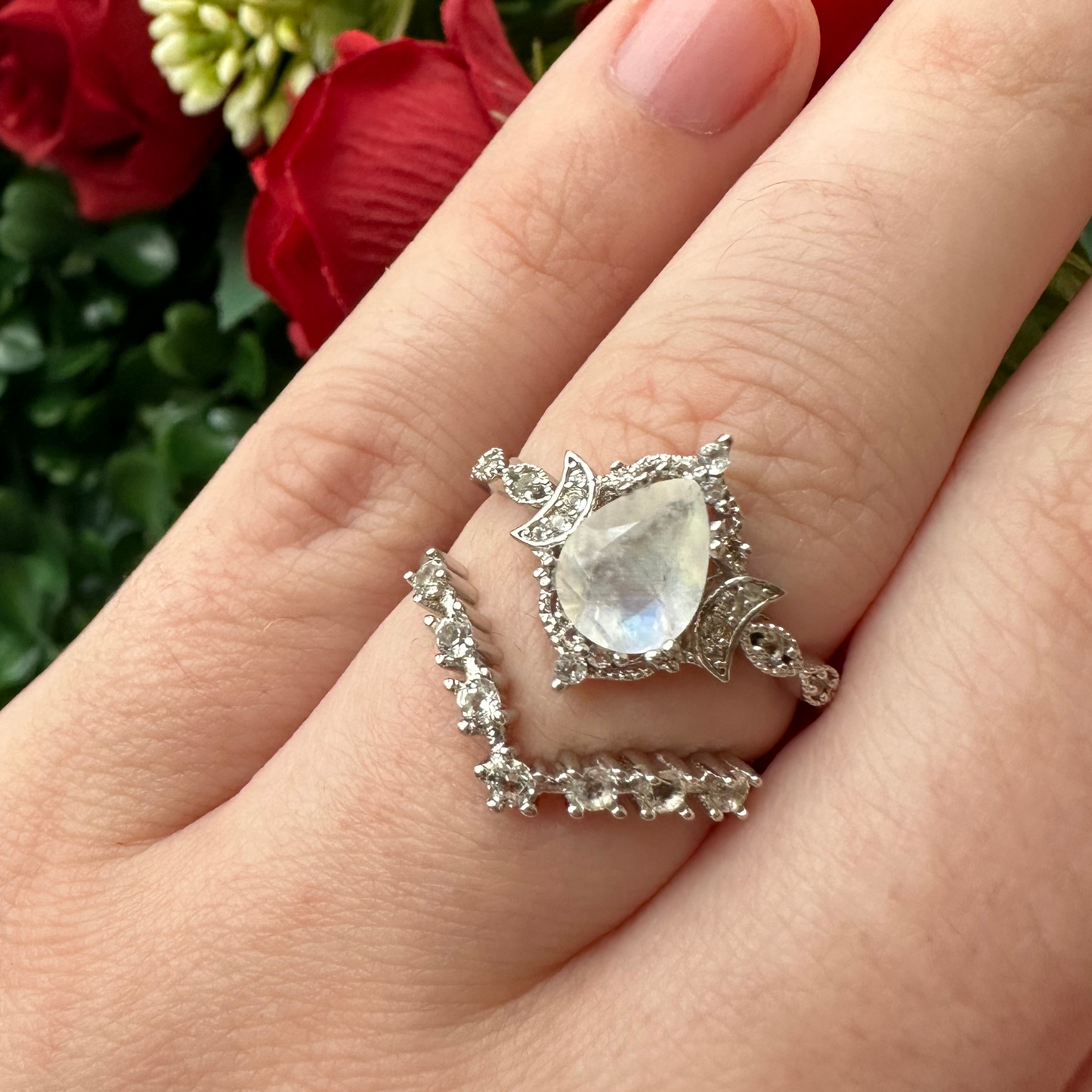 Goddess of the Moon Moonstone Ring Set