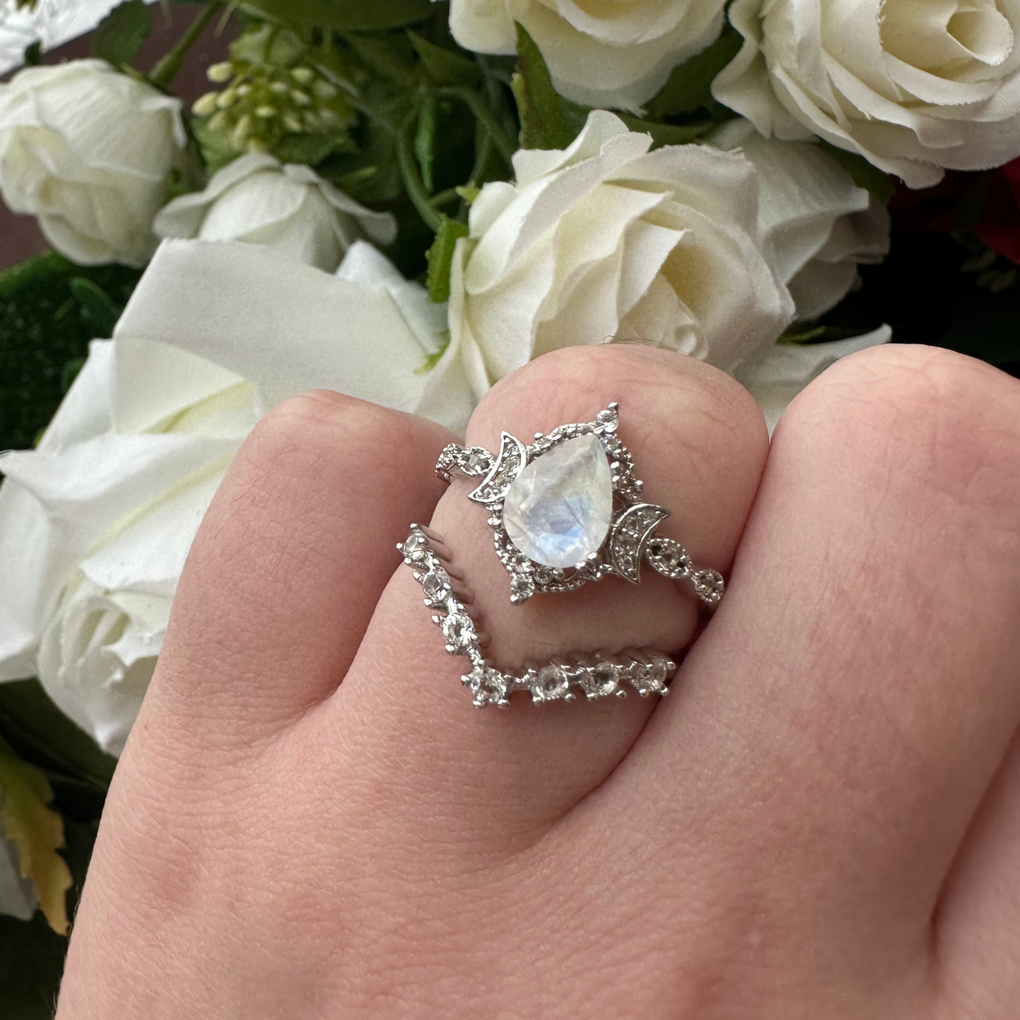 Goddess of the Moon Moonstone Ring Set