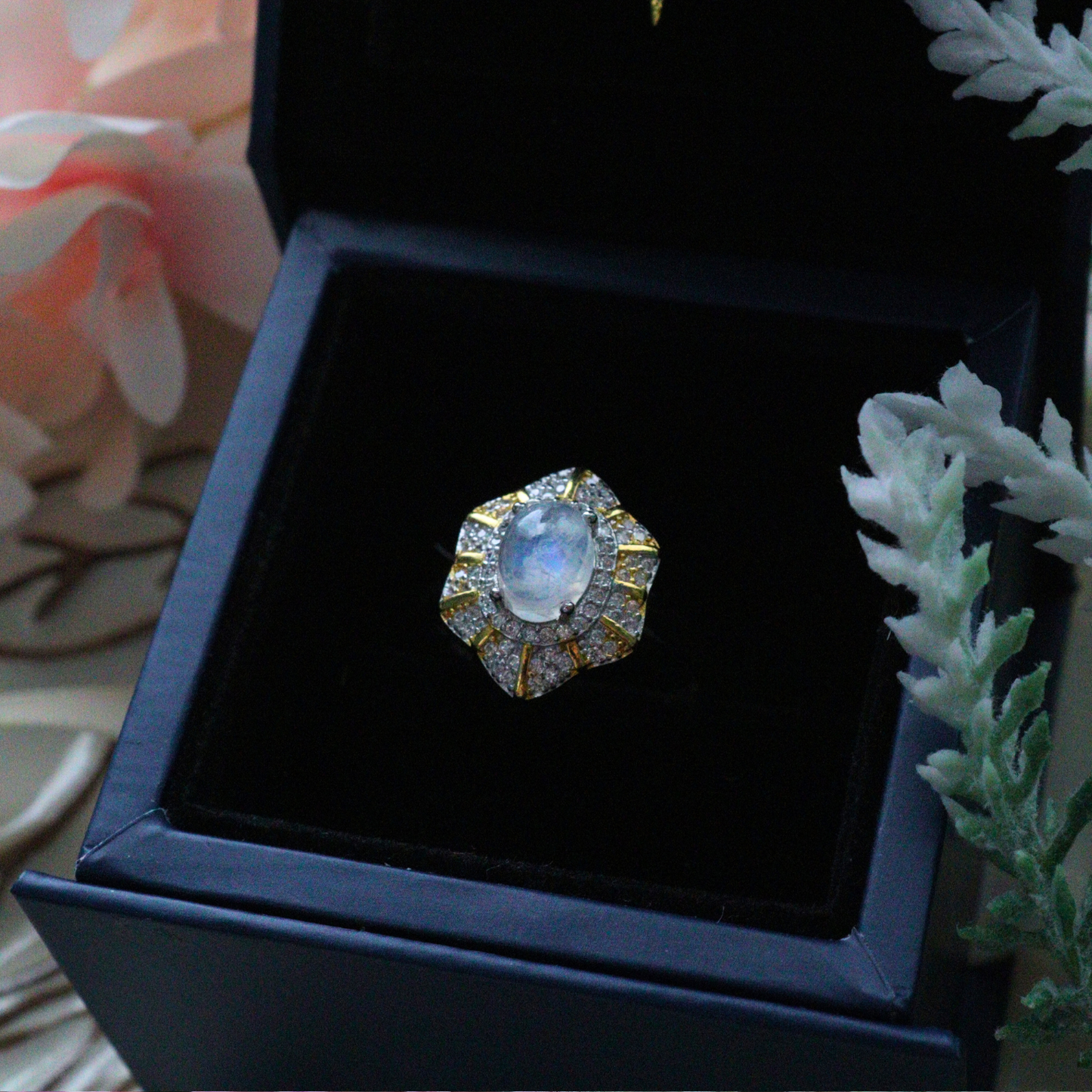 Lunar Flower Adjustable Moonstone Ring