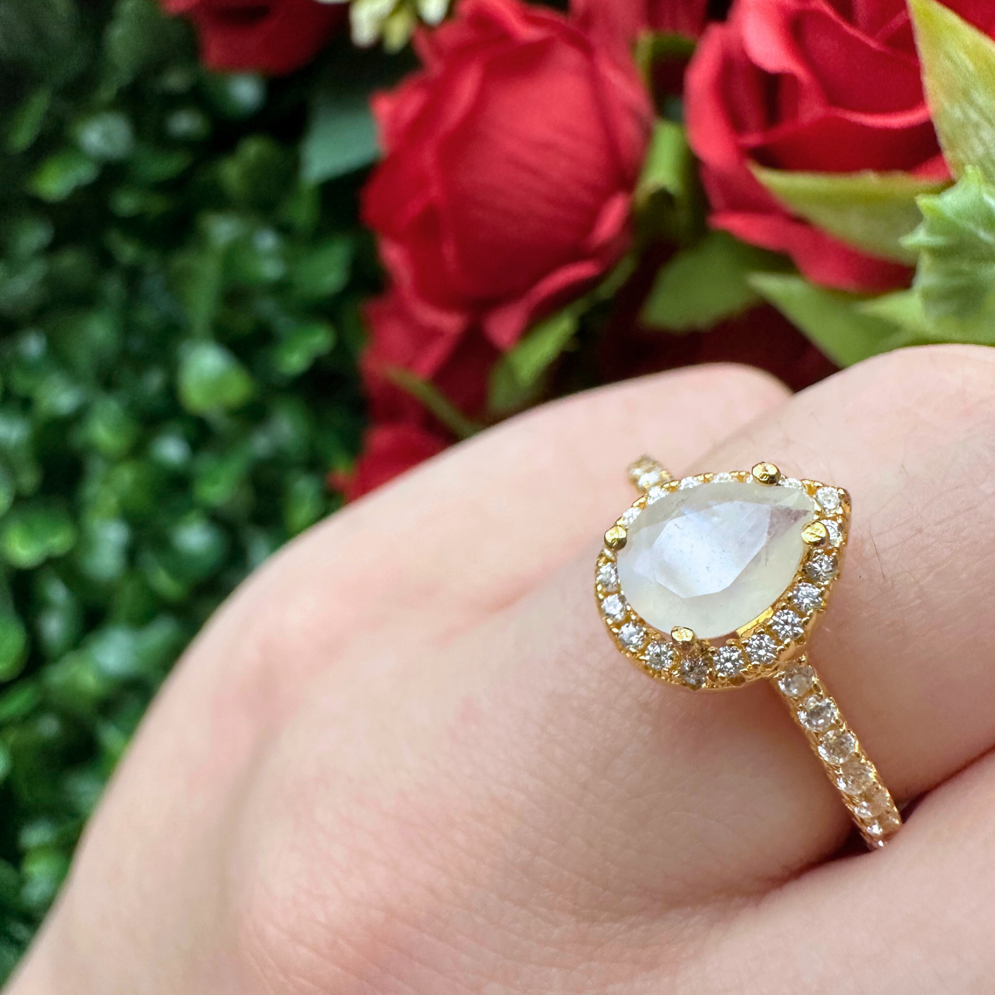 Golden Teardrop Gold Moonstone Ring