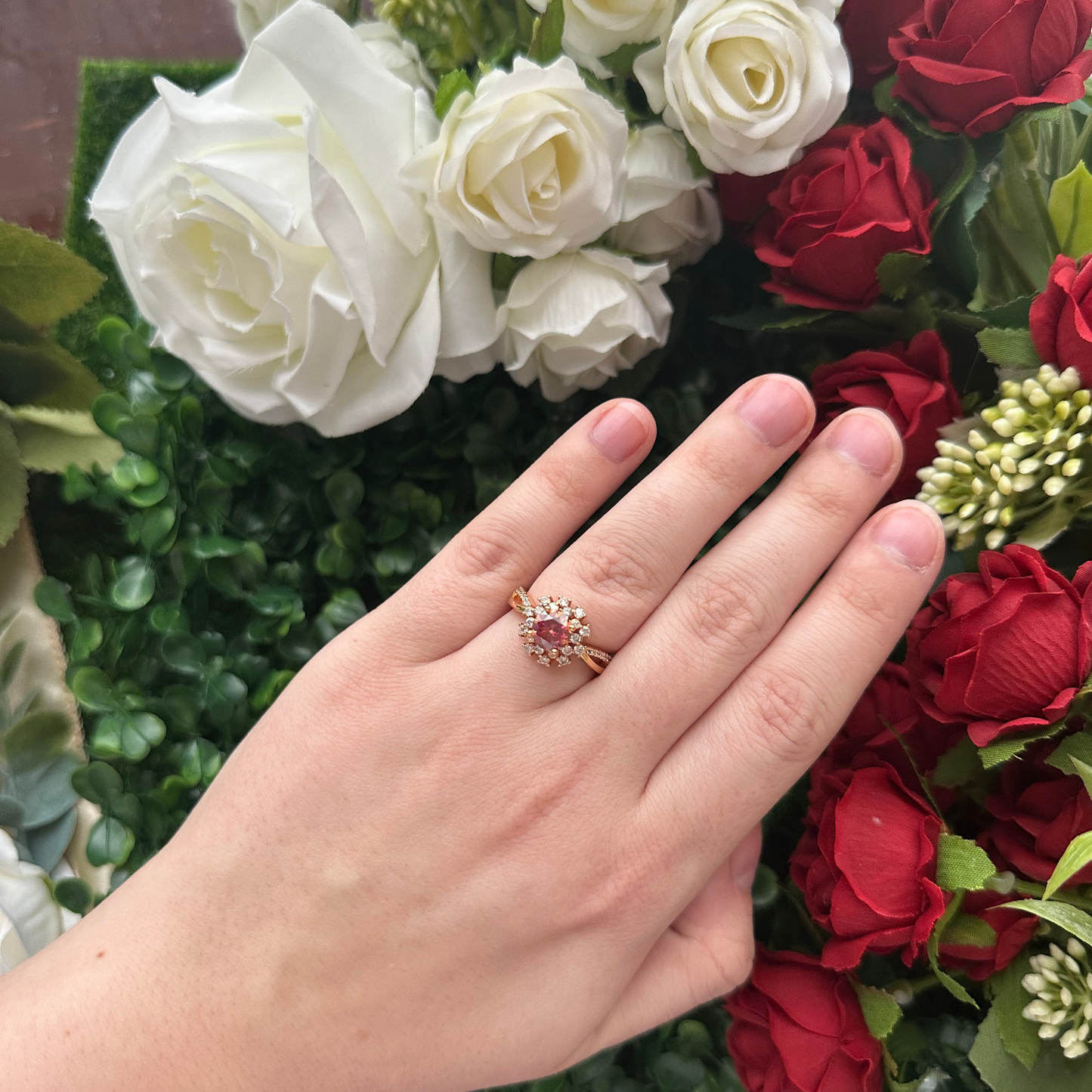 Solaris Red Moissanite Ring