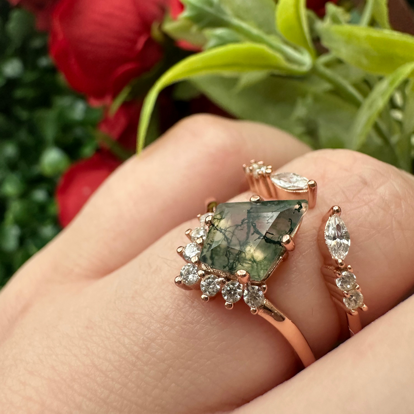 Everest Moss Agate Ring Set